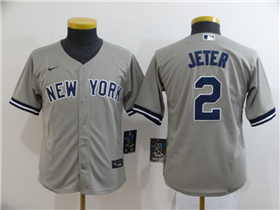 New York Yankees #2 Derek Jeter Youth Gray Cool Base Jersey