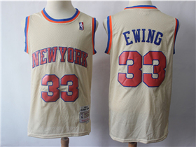 New York Knicks #33 Patrick Ewing Gold Hardwood Classics Jersey