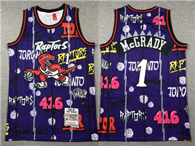 Toronto Raptors #1 Tracy McGrady Purple Graffiti Hardwood Classics Jersey