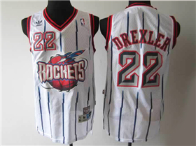 Houston Rockets #22 Clyde Drexler White Pinstripe Hardwood Classics Jersey