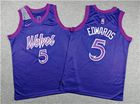 Minnesota Timberwolves #5 Anthony Edwards Youth 2025-26 Purple City Edition Swingman Jersey