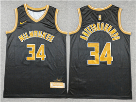 Milwaukee Bucks #34 Giannis Antetokounmpo Black Gold Swingman Jersey