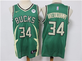 Milwaukee Bucks #34 Giannis Antetokounmpo 2020-21 Green Earned Edition Swingman Jersey