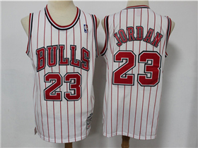 Chicago Bulls #23 Michael Jordan White Pinstripe Hardwood Classics Jersey