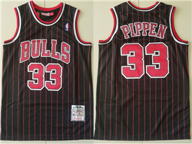 Chicago Bulls #33 Scottie Pippen Black Pinstripe Hardwood Classics Jersey