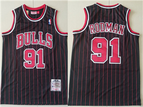 Chicago Bulls #91 Dennis Rodman Black Pinstripe Hardwood Classics Jersey