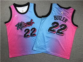 Miami Heat #22 Jimmy Butler Youth Pink/Blue City Edition Swingman Jersey