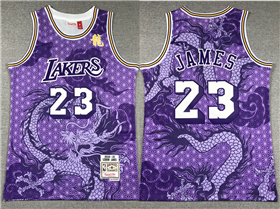 Los Angeles Lakers #23 LeBron James Year Of the Dragon Purple Hardwood Classics Jersey