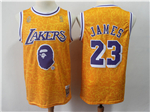 Los Angeles Lakers #23 Lebron James Gold Joint BAPE Hardwood Classics Jersey