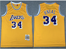 Los Angeles Lakers #34 Shaquille O'Neal 1996-97 Gold Hardwood Classics Jersey