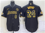 Los Angeles Lakers #8/24 Kobe Bryant Black Baseball Jersey