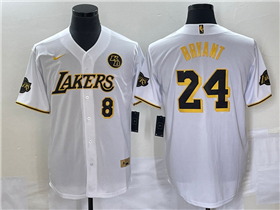 Los Angeles Lakers #8/24 Kobe Bryant White Baseball Jersey