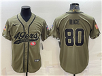 San Francisco 49ers #80 Jerry Rice Olive Salute To Service Baseball Jersey
