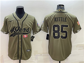 San Francisco 49ers #85 George Kittle Olive Salute To Service Baseball Jersey