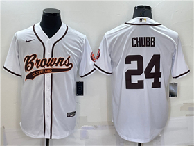 Cleveland Browns #24 Nick Chubb White Baseball Cool Base Jersey