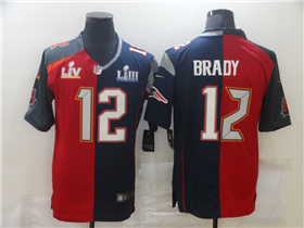 Tampa Bay Buccaneers New England Patriots #12 Tom Brady Split Red/Navy Super Bowl LV/LIII Jersey