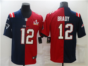 New England Patriots Tampa Bay Buccaneers #12 Tom Brady Split Navy/Red Super Bowl LV Jersey
