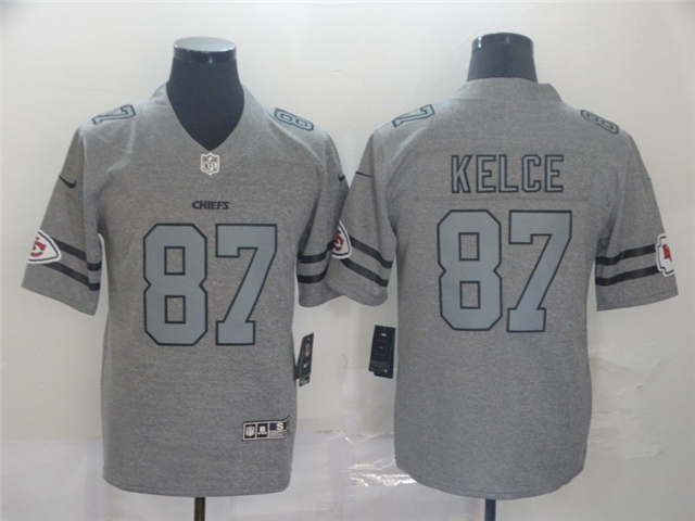 Kansas City Chiefs #87 Travis Kelce Gray Gridiron Gray Limited Jersey