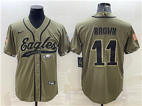Philadelphia Eagles #11 A.J. Brown Olive Salute To Service Baseball Jersey