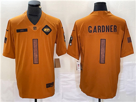 New York Jets #1 Sauce Gardner 2023 Brown Salute To Service Limited Jersey