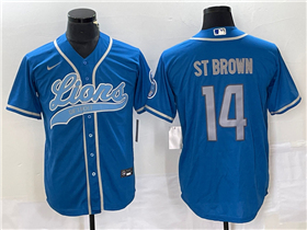 Detroit Lions #14 Amon-Ra St. Brown Light Blue Baseball Cool Base Jersey