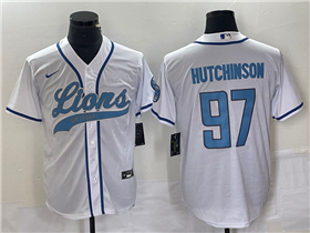 Detroit Lions #97 Aidan Hutchinson White Baseball Cool Base Jersey