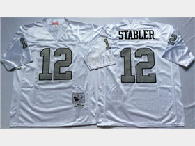 Oakland Raiders #12 Ken Stabler 1976 Throwback White/Silver Jersey