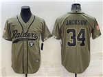 Las Vegas Raiders #34 Bo Jackson Olive Salute To Service Baseball Jersey