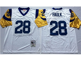 St. Louis Rams #28 Marshall Faulk Throwback White Jersey