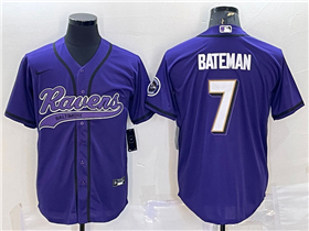 Baltimore Ravens #7 Rashod Bateman Purple Baseball Jersey