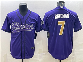 Baltimore Ravens #7 Rashod Bateman Color Rush Purple Baseball Jersey