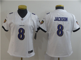 Baltimore Ravens #8 Lamar Jackson Women's White Vapor Limited Jersey