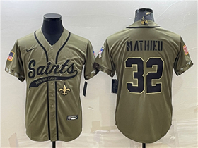 New Orleans Saints #32 Tyrann Mathieu Olive Salute To Service Baseball Jersey