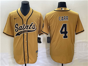 New Orleans Saints #4 Derek Carr Gold Baseball Cool Base Jersey