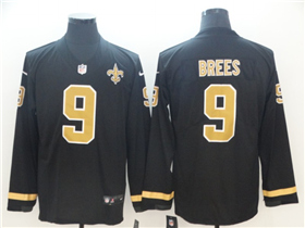 New Orleans Saints #9 Drew Brees Black Therma Long Sleeve Jersey