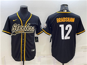 Pittsburgh Steelers #12 Terry Bradshaw Black Baseball Cool Base Jersey