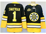 Boston Bruins #1 Jeremy Swayman 2024 Black Alternate 100th Anniversary Jersey