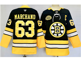 Boston Bruins #63 Brad Marchand 2024 Black Alternate 100th Anniversary Jersey