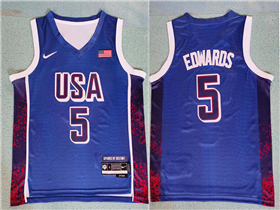 2024 Olympic Team USA #5 Anthony Edwards Blue Basketball Jersey