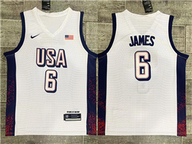 2024 Olympic Team USA #6 Lebron James White Basketball Jersey