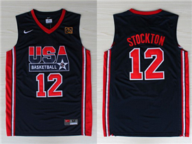 1992 Olympic Team USA #12 John Stockton Navy Jersey