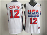 1992 Olympic Team USA #12 John Stockton White Jersey