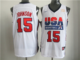 1992 Olympic Team USA #15 Magic Johnson White Jersey