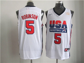 1992 Olympic Team USA #5 David Robinson White Jersey