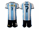 Argentina 2026 Home Blue/White Soccer Jersey with #7 De Paul Printing
