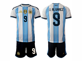Argentina 2026 Home Blue/White Soccer Jersey with #9 J.Álvarez printing