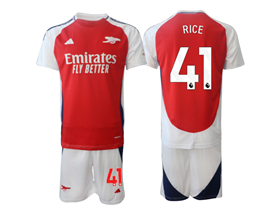 Arsenal F.C. 2024/25 Home Red Soccer Jersey with #41 Rice Printing