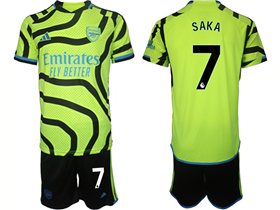 Arsenal F.C. 2023/24 Away Green Soccer Jersey with #7 Saka Printing