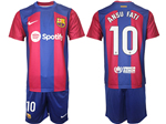 FC Barcelona 2023/24 Home Red/Blue Soccer Jersey with #10 Ansu Fati Printing