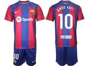 FC Barcelona 2023/24 Home Red/Blue Soccer Jersey with #10 Ansu Fati Printing